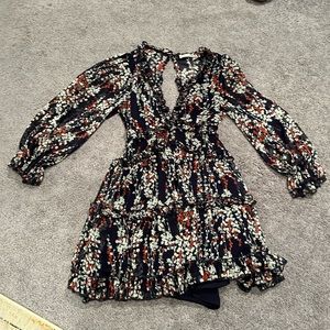 Navy floral long sleeve mini dress